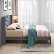 Load image into Gallery viewer, Velvet Queen Size Platform Bed Wooden Bed Frame with Upholstered Headboard - EK CHIC HOME