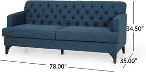 Contemporary Tufted Fabric 3 Seater Sofa, Navy Blue - EK CHIC HOME