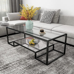 Glass Coffee Table, Brass Accent Modern Tempered Glass Side Table - EK CHIC HOME