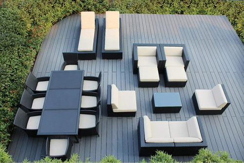 20-Piece Outdoor Patio Furniture - Black Wicker with Red Cushions - Free Patio Cover - EK CHIC HOME