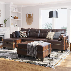 Convertible Sectional Sofa Couch Faux Leather L Shaped - EK CHIC HOME