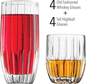Highball Glasses and Whiskey Glasses 8 Pcs Crystal Barware Set - EK CHIC HOME