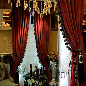Luxury Curtain for Living Room Blackout Velvet 2 Panels Curtains Set (Burgundy) - EK CHIC HOME