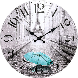 Wall Clock-Paris Decor for Bedroom-Eiffel Tower Decor-12 Inch - EK CHIC HOME