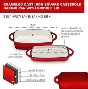 Enameled Square Cast Iron Large Baking Pan - EK CHIC HOME