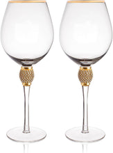 Load image into Gallery viewer, &quot;DIAMOND&quot; Studded Toasting Glasses With Gold Rim - Long Stem - EK CHIC HOME