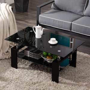 Living Room Rectangle Glass Coffee Table, - EK CHIC HOME