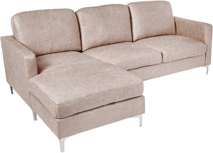 Breaux Modern Track Arm Sectional with Chaise and Chrome Legs Accents, Gray - EK CHIC HOME