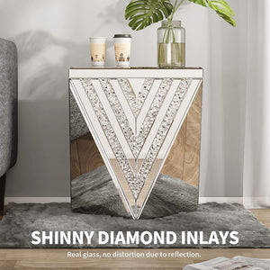 Mirrored End Table, Mirrored Nightstand, Mirrored End Tables with Crystal - EK CHIC HOME