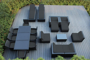 20-Piece Outdoor Patio Furniture - Black Wicker with Red Cushions - Free Patio Cover - EK CHIC HOME