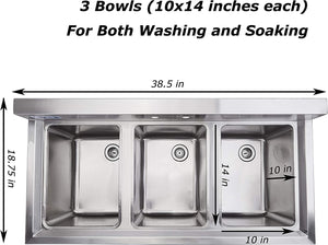 3 Compartment Sink Commercial of Stainless Steel - EK CHIC HOME