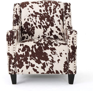 Studded Velvet Club Chair, Milk Cow / Dark Brown - EK CHIC HOME