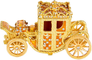Hand Painted Enameled Cinderella Pumpkin Carriage Decorative Hinged Jewelry Trinket Box - EK CHIC HOME