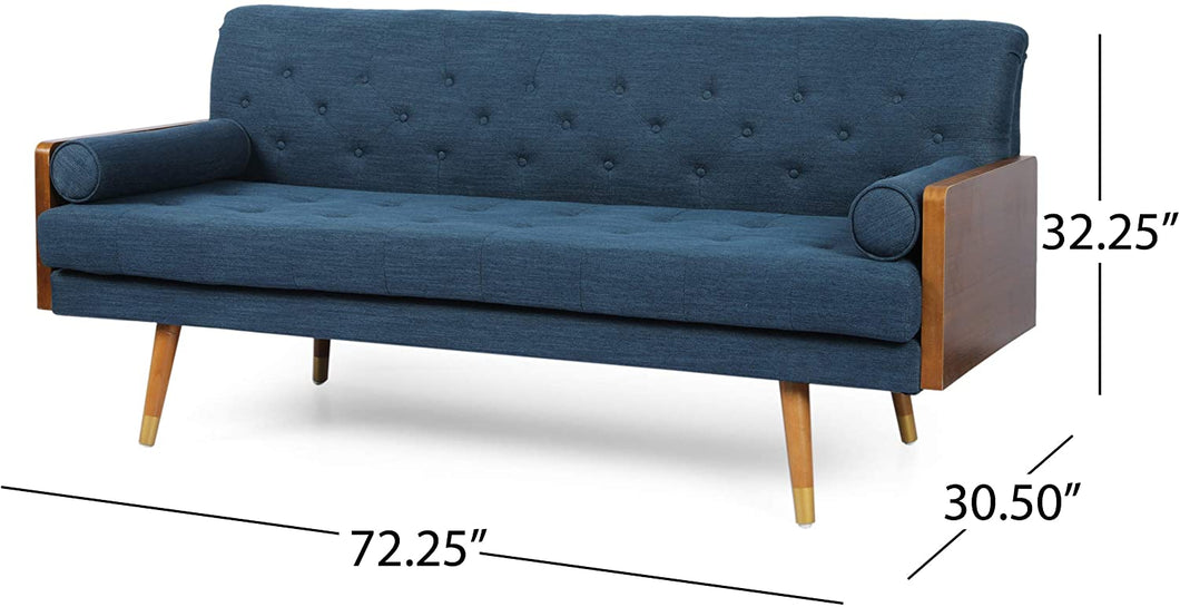 Mid-Century Modern Tufted Fabric Sofa, Navy Blue - EK CHIC HOME