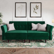 Load image into Gallery viewer, Belffin Velvet Convertible Futon Sofa Bed Memory Foam Futon Couch Sleeper Sofa Green - EK CHIC HOME