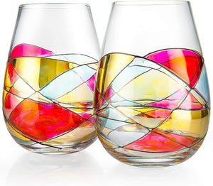 Artisanal Hand Painted Stemless - Rennesance Romantic Stain - EK CHIC HOME