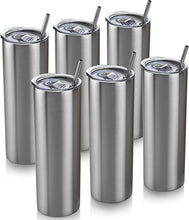 Load image into Gallery viewer, 6 Skinny Tumbler 6 Pack - 20 oz Stainless Steel { Silver Color } Insulated - EK CHIC HOME