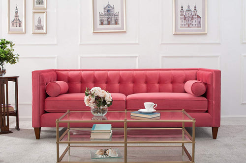 CHIC Home Jack Collection Modern Hand Tufted Upholstered Sofa With 2 Bolster Pillows - EK CHIC HOME