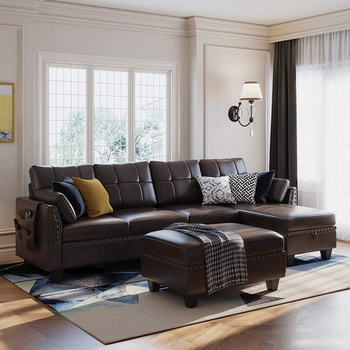 Leather Sectional Set for Living Room Reversible - EK CHIC HOME