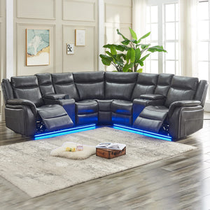Sectional Recliner Sofa Set with 2 Consoles Set for Living Room - EK CHIC HOME