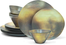 Load image into Gallery viewer, 12pc Melamine Dinnerware Metallic Collection Set - EK CHIC HOME