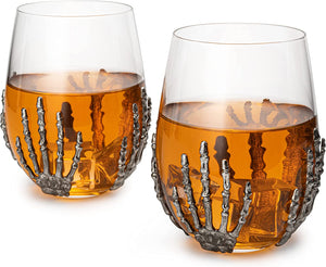 Skeleton Hand Wine Glass Set of 2 by The Wine Savant - 10 oz Glasses - EK CHIC HOME