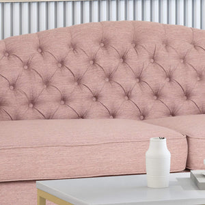 Traditional Button Tufted Fabric 3 Seater Sofa, Light Blush - EK CHIC HOME