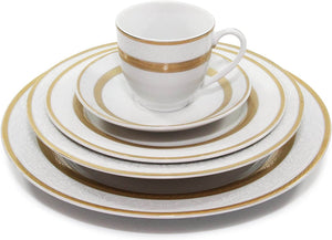 "Queen" 20-Piece White & Gold Dinnerware Set, 24K Gold-Plated Fine Porcelain - EK CHIC HOME