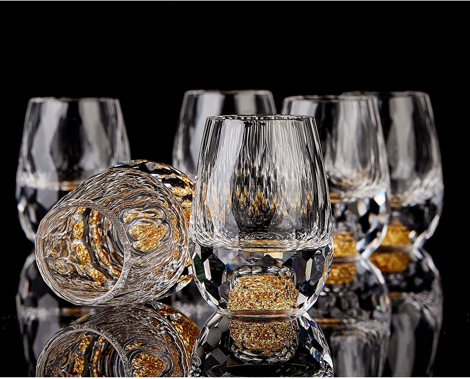 Crystal Shot Glass Set Decorated with 24K Gold Leaf Flakes