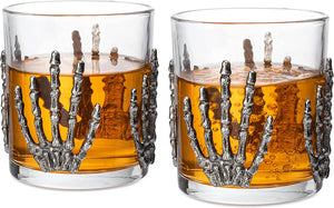 Skeleton Hand Wine Glass Set of 2 by The Wine Savant - 10 oz Glasses - EK CHIC HOME