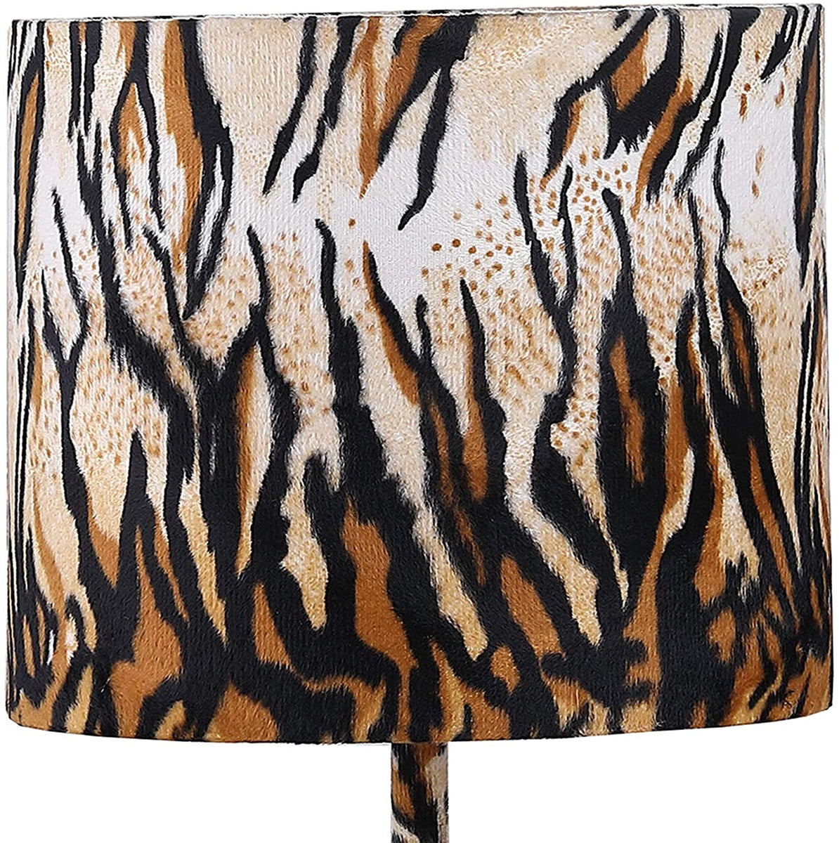 Fabric Wrapped Table Lamp with Striped Animal Print, Brown, Black