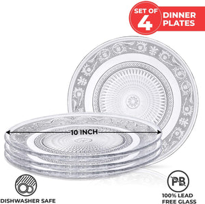 Clear Glass Dinner Plate - Set of 4 -  10 Inch - EK CHIC HOME