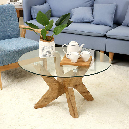 Round Glass Coffee Tables for Living Room, 31.5 in - EK CHIC HOME