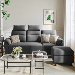 Reversible Sectional Sofa Couch, 3 Seat L Shaped Couch with 2 USB Ports - EK CHIC HOME