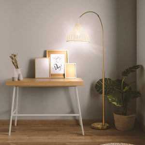 Lark Arc Floor Lamp - Unique Hanging Wicker Shade for Living Room - EK CHIC HOME