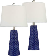 Load image into Gallery viewer, Contemporary Table Lamps Set of 2 Deep Blue Textured Ceramic - EK CHIC HOME