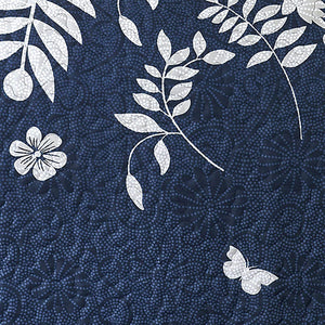 Navy Blue Quilt Set, Gray Grey Floral Flowers Tree Leaves - EK CHIC HOME