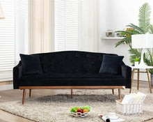 Load image into Gallery viewer, Velvet Futon Sofa Mid Century - Gold Metal Legs and 2 Pillows - EK CHIC HOME