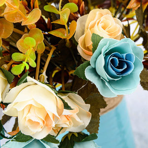 Artificial Flower Bouquets with Blue Ceramic Vase, - EK CHIC HOME