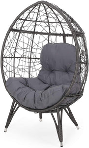 Indoor Wicker Teardrop Chair with Cushion, Gray - EK CHIC HOME