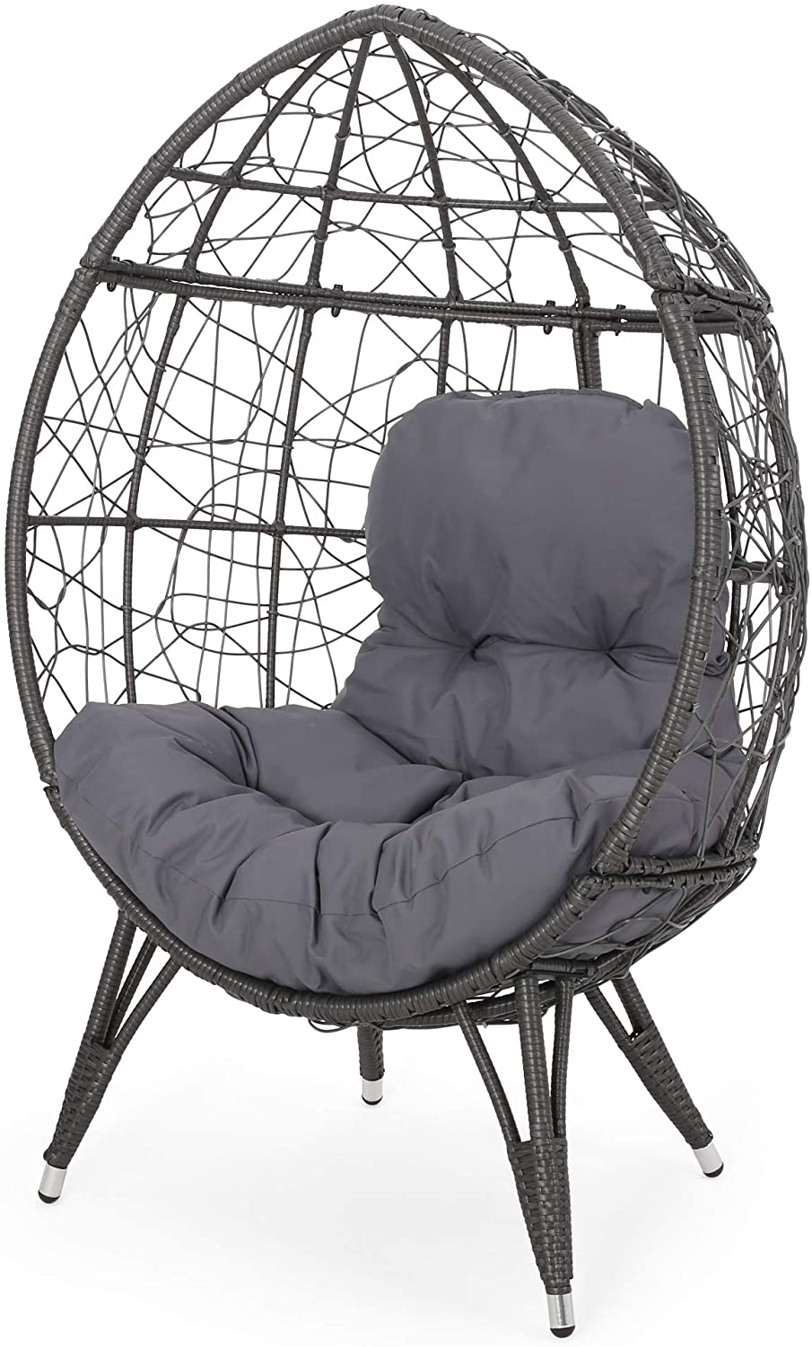 Indoor Wicker Teardrop Chair with Cushion, Gray - EK CHIC HOME