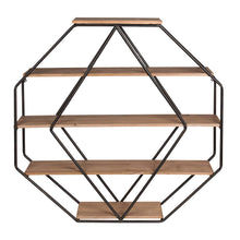 Load image into Gallery viewer, Lintz Large Octagon Floating Wall Shelves with Metal Frame, Gold and White - EK CHIC HOME