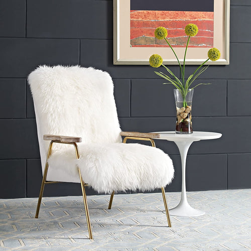 Luxurious Sheepskin Wool Accent Lounge Arm Chair - EK CHIC HOME