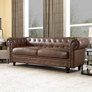 80" Pu Leather Sofa, Modern 2 Seater Couch for Living Room (Brown) - EK CHIC HOME