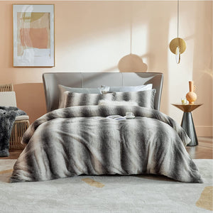 Grey Duvet Cover Set, Ombre Fuzzy Bed Set Queen, Luxury - EK CHIC HOME