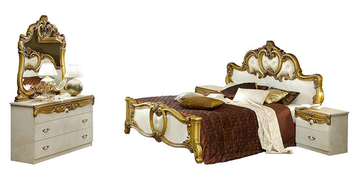 Veda Luxury Glossy Ivory Gold Bedroom Set 5 Classic Made in Italy (Queen) - EK CHIC HOME