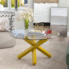 Load image into Gallery viewer, Modern Round Glass Coffee Table with 3 Steel Cross Legs - EK CHIC HOME
