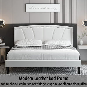 Full Size Bed Frame Modern Faux Leather Upholstered - EK CHIC HOME