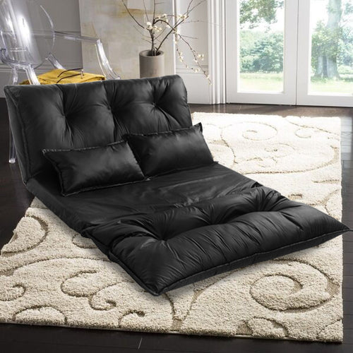 CHIC Leather Adjustable Floor Chair Sofa Bed Lounge Floor Mattress Lazy Man Couch with Pollows(Black) - EK CHIC HOME