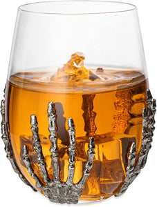 Skeleton Hand Wine Glass Set of 2 by The Wine Savant - 10 oz Glasses - EK CHIC HOME
